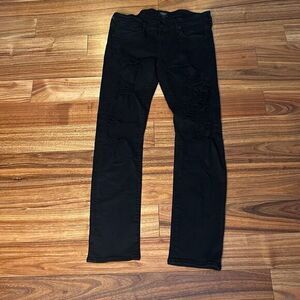Agolde black‎ super distressed jeans mid rise straight leg  trashed